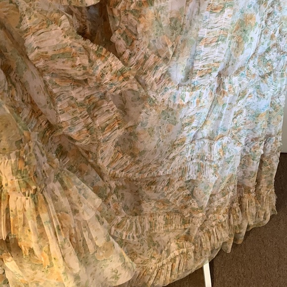 MAC DUGGALPlus Pleated One-Shoulder Rosette Detail Gown Anthropologie